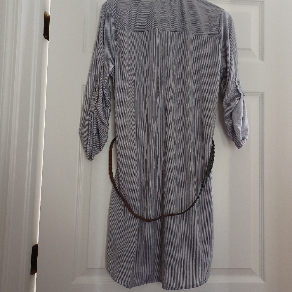 Passport Womens Size XL Gray Striped Shirt Dress with Reversible Brown/Gray Belt - Picture 8 of 9
